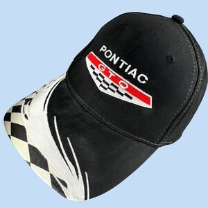 Pontiac GTO Racing Hat Men OSFM Black Checkered Flag Embroidered Muscle Car Cap
